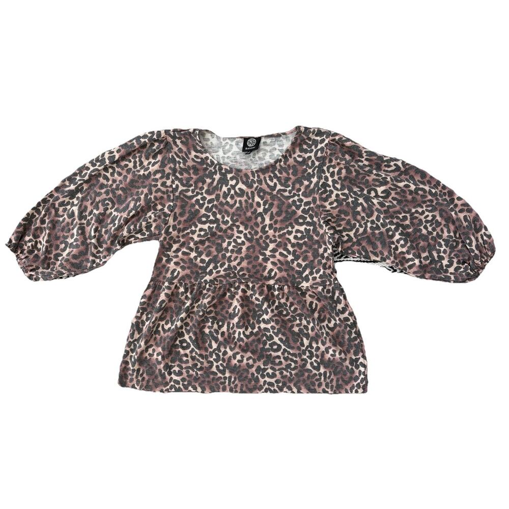 Bobeau Animal Print Ruffle Bishop Sleeve Top Long Sleeve Women’s Size Small